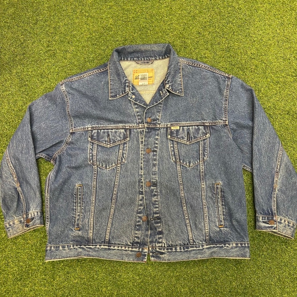 Levi Strauss Signature Mens‎ 2XL Blue Denim Trucker Jacket Medium Wash Cotton
